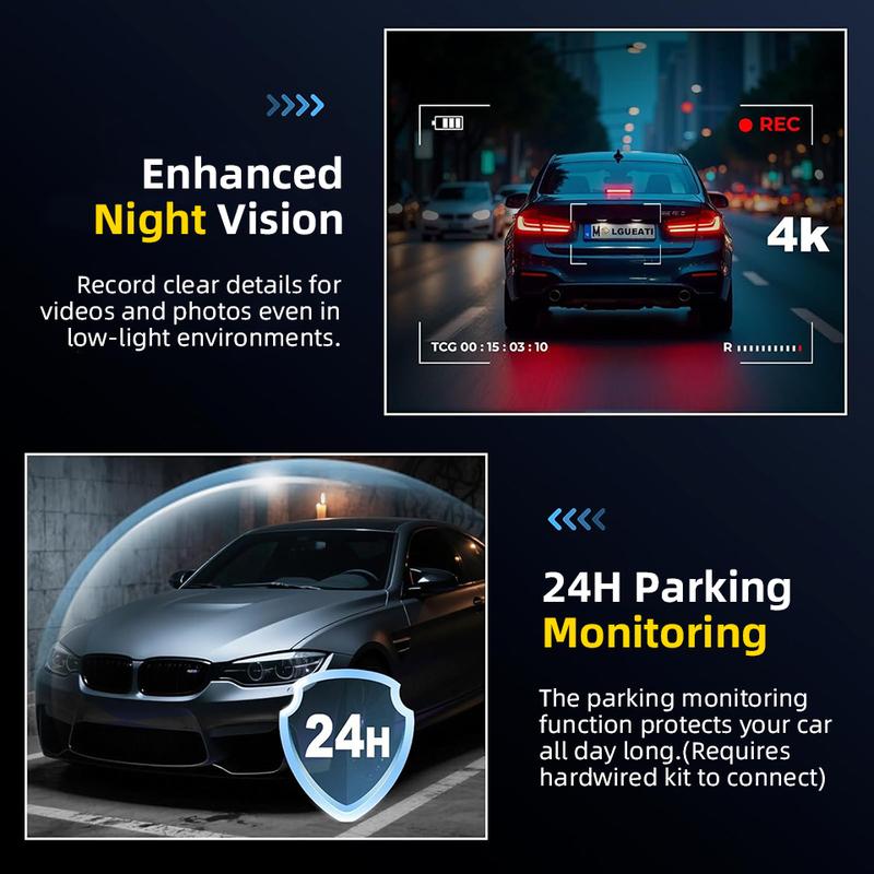 E-ACE 4K Dash Cam 3'' Black Box Car Recorder Support 2K Rear Camera  Pedestrian Detection Night Vision Built-in WIFI/GPS Car Dvr