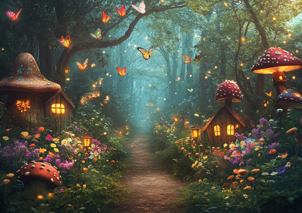 Fairy forest Glitter tree background Magic Forest night Butterfly photography birthday background party photo shoot decoration