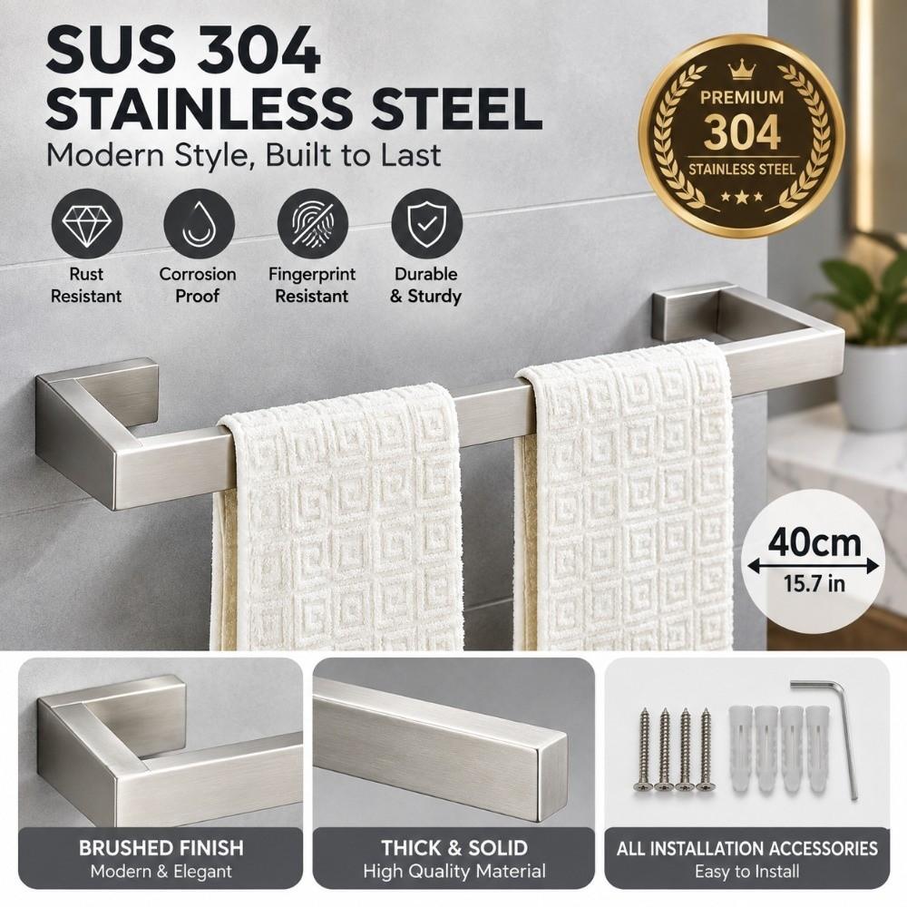Silver Towel Holder Wall Mounted Towel Bar Durable Towel Rack Bathroom Kitchen Balcony