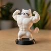 Забавная Мускулистая Животная 3D Печатная Фигурка Кошки, Сильный Настольный Орнамент для Домашнего Офиса, Креативная Скульптура с Основанием, Уникальный Подарок Любителям Офисных Аксессуаров