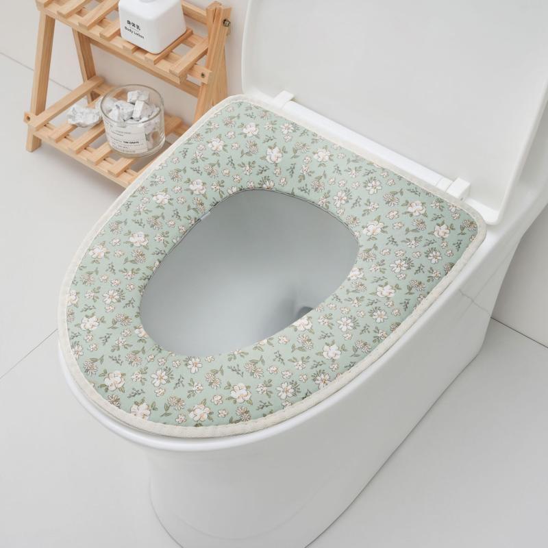 Floral Green Cotton Linen Toilet Seat Cover