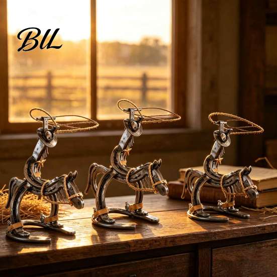 Study Room Decorative Accents Handcrafted Cowboy Iron Pony Ornament, Rustic Western Rodeo Horse Sculpture, Metal Unique Themed Gifts Desk Decor,