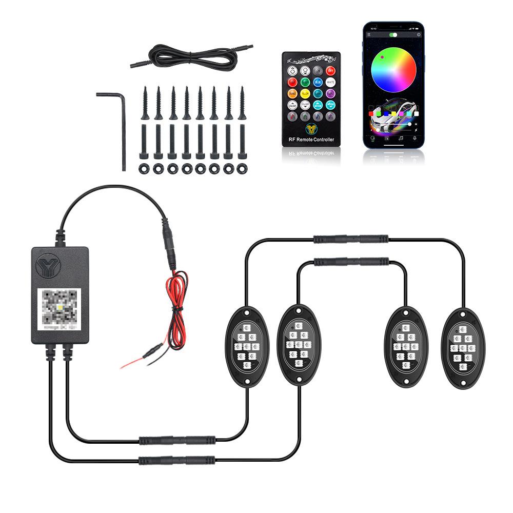 4/6/8/10/12Pods RGB LED Rock Lights Kit Bluetooth APP Control  Music Neon Car Underglow Lamp for Offroad Truck SUV 4x4 ATV Boat