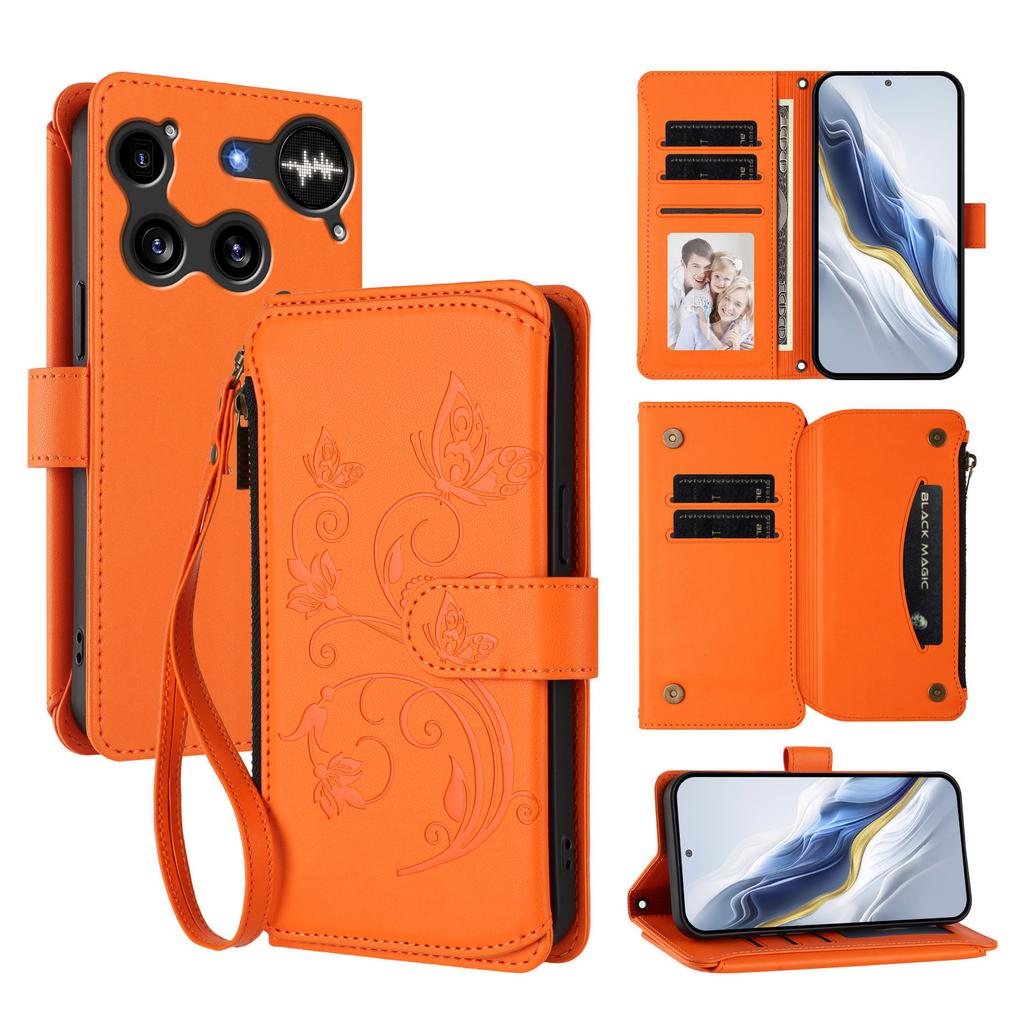 Ни за что Телефон (3) Кожаный чехол 5G с тиснением в виде бабочек и цветов, кошелек на молнии, подставка, ремешок на запястье