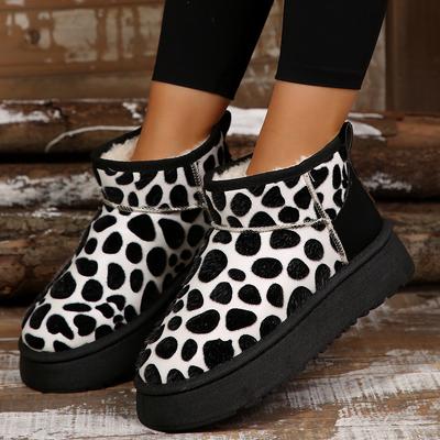 Модные женские туфли на платформе, зимние новые высококачественные зимние сапоги без застежек, повседневные ботинки с коровьим принтом, горячая распродажа, ботильоны с круглым носком для женщин