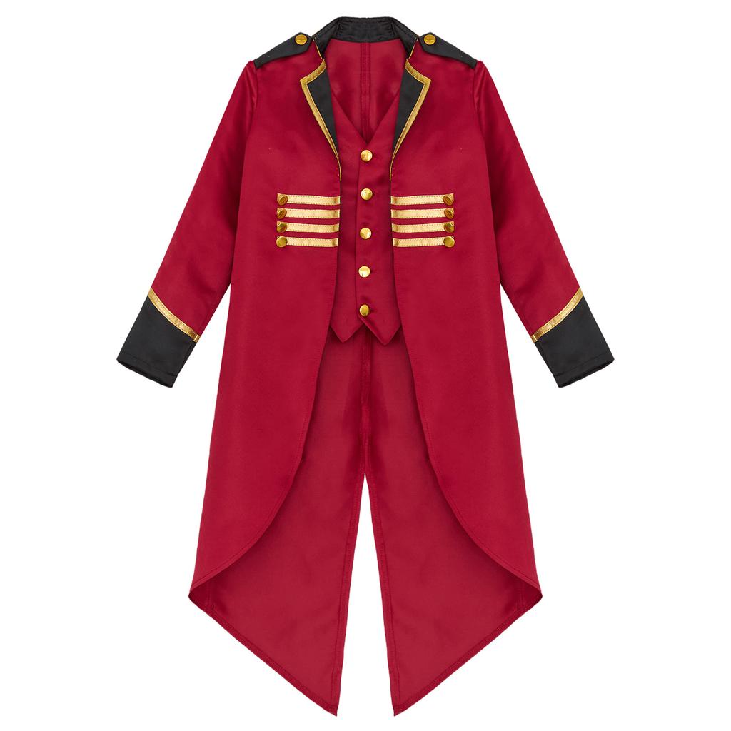 Kids Vintage Medieval Steampunk Tailcoat Long Sleeve Fake Two Piece Tuxedo Victorian Jacket for Dress Up Party Costume