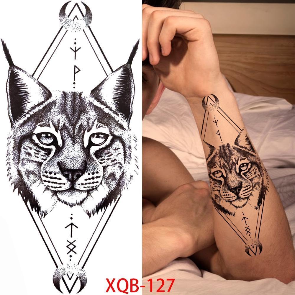 1 PC 210*114MM Cat Geometry Black Temporary Tattoos For Men Women Black Forest Skull Tiger Wolf Tattoo Sticker Evil Devil Arm Tattoo