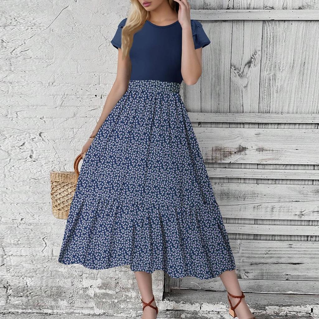 Женское платье с цветочным принтом и высокой талией, модное и элегантное