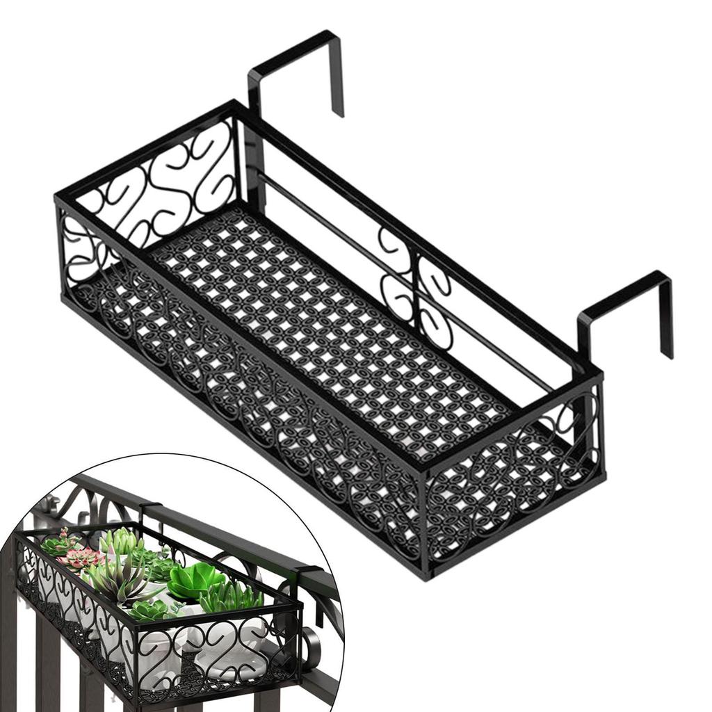 Hanging Railing Planter Shelf Basket Iron Plant Stand for Patio Fence Garden 50cm