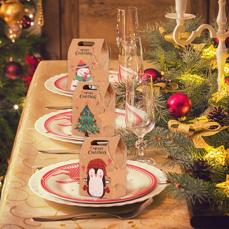 24Pcs Christmas Candy Gift Box with Tag Kraft Paper Cookie Snack Packing Bags 2024 Xmas Party Home Decoration New Year 2025