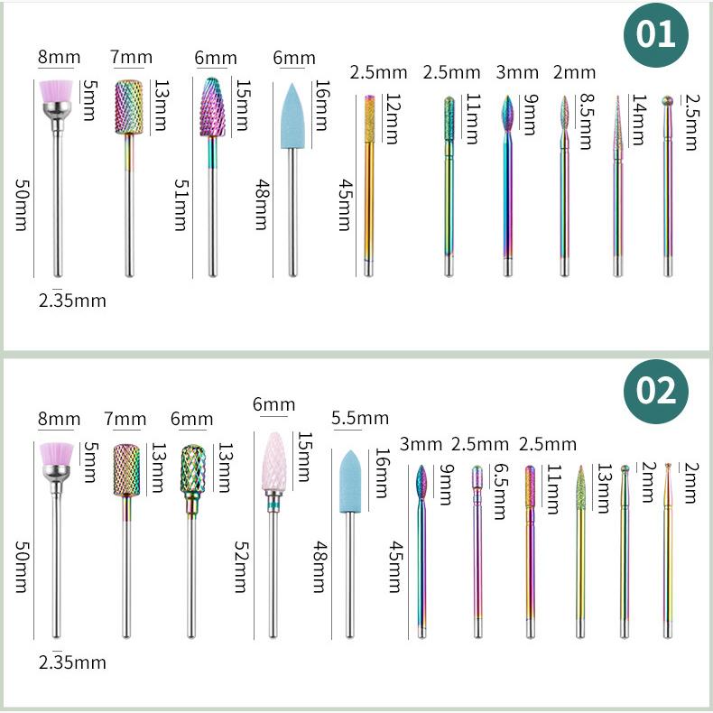 10 шт. алмазные фрезы для маникюра, твердосплавные сверла для ногтей, наборы, оборудование, инструменты, сверла для ногтей, аксессуары