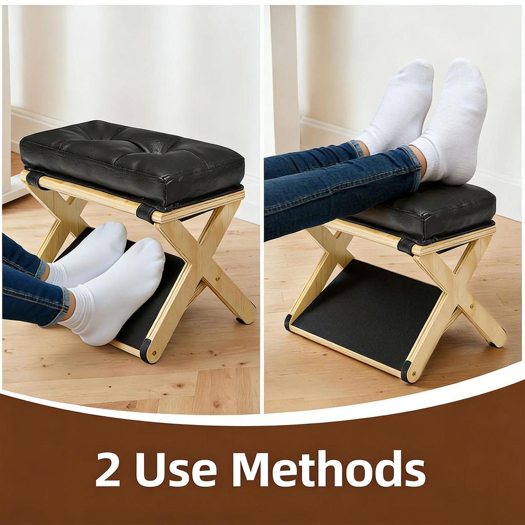 Desk Foot Stool Wooden Double-Layer Non-Slip Ergonomic Leg Rest Office Desk Footrest for Home Dorm Office Apartment Study