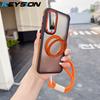 KEYSION Магнитный чехол для телефона с кольцом-подставкой 360° для Samsung Galaxy S23 S24 Ultra 5G S24+FE Матовый полупрозрачный с ремешком Ударопрочный чехол