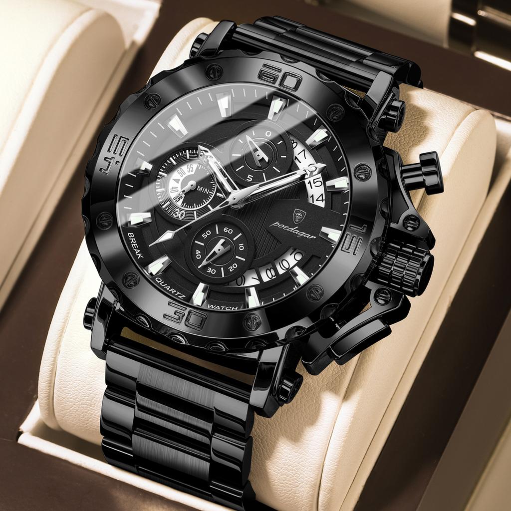 Мужские часы класса люкс с большим циферблатом, водонепроницаемые наручные часы-хронограф из нержавеющей стали с датой, Relogio Masculino