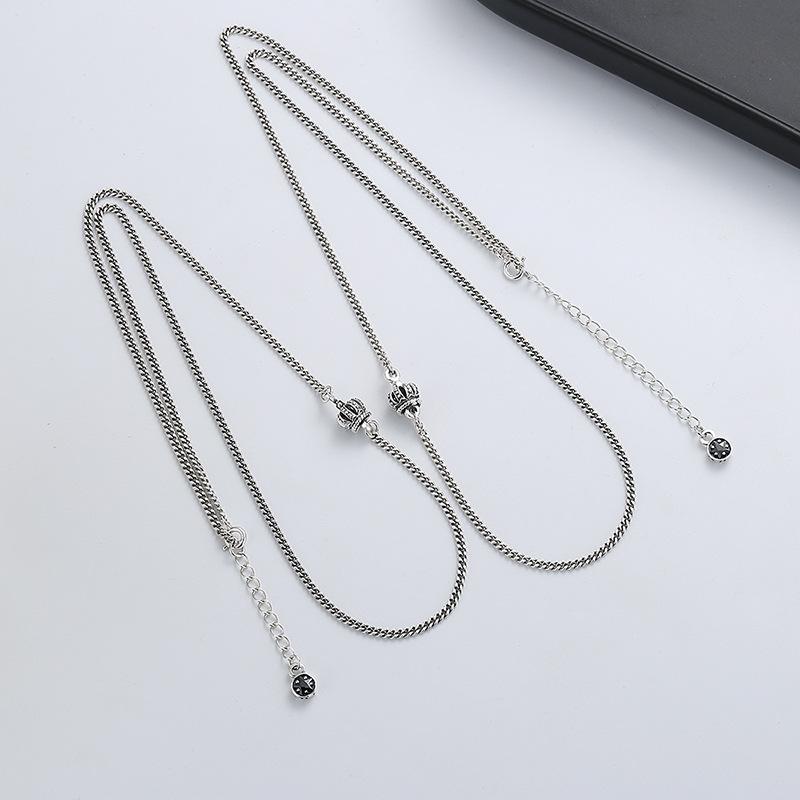 S925 Sterling Silver Minimalist Retro Stitching Crown Diy Necklace Trend Street Shot European and American Design Sense Necklace