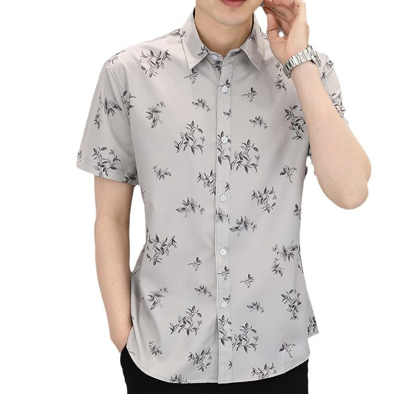 Ice Silk Summer Trend Printing Collision Casual Short-sleeved Shirt Men's Thin Section of Youth Loose Versatile Men's Shirt