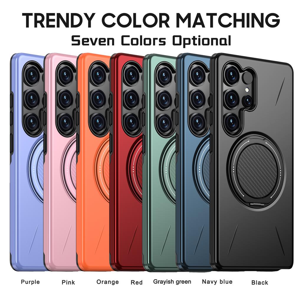 Rotating Holder Magnetic For Magsafe Case For Samsung S25 Edge S24 S23 Plus FE Ultra A55 A35 A25 A05 A14 Matte Shockproof Cover