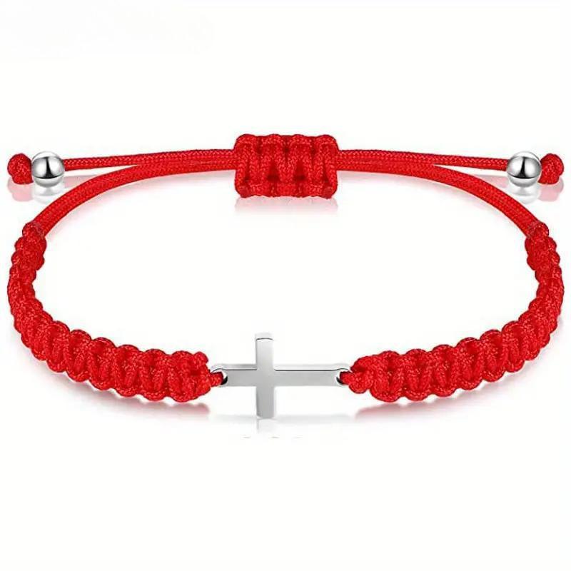 Простой и стильный парный браслет дружбы, ручной работы, из нержавеющей стали, с крестом, ручной работы, красный и черный набор