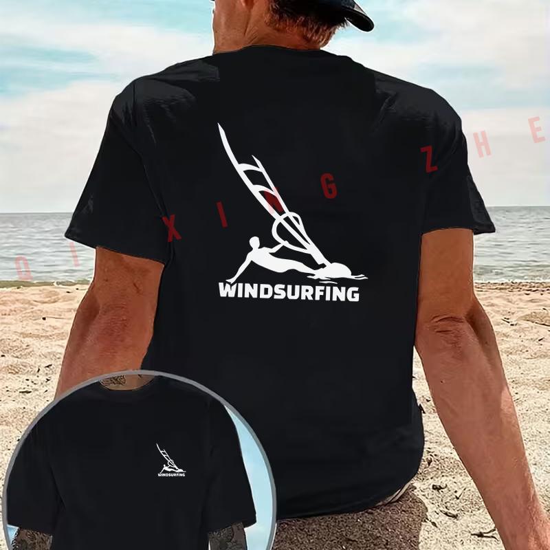 Windsurfing creative design motorcycle T-Shirt Double-Sided Print Men‘s Casual Short Sleeve Summer O-neck Tops