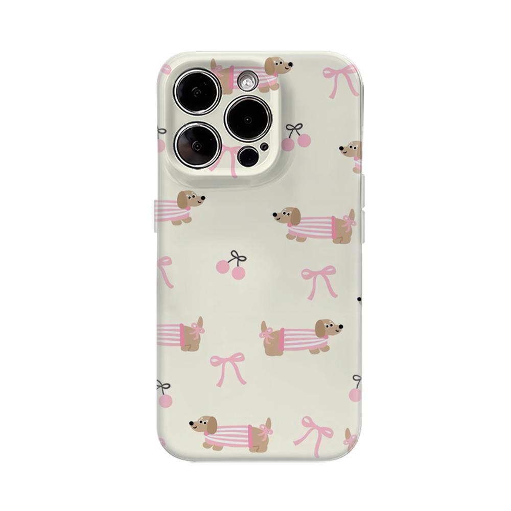 Чехол для телефона с рисунком таксы и вишневым бантом для IPhone 17AIR 16E 16 15 14 13 12 11 17 Pro Max Plus Двухслойная задняя крышка