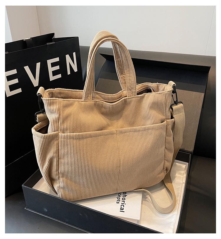 Женская вельветовая сумка-тоут большой вместимости - Универсальная сумка через плечо, на плечо, ручная сумка для поездок на работу и повседневного использования