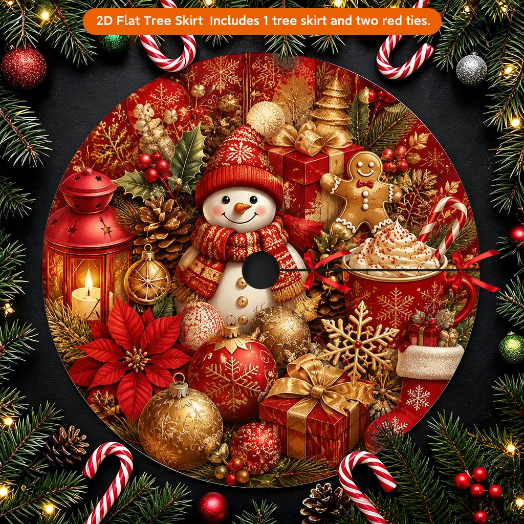 1pc Tree Skirt, Snowman Surrounded by Christmas Decorations, Christmas Home Decor: Large Round Tree Skirt, Tree Cover for Indoor And Outdoor Holiday D