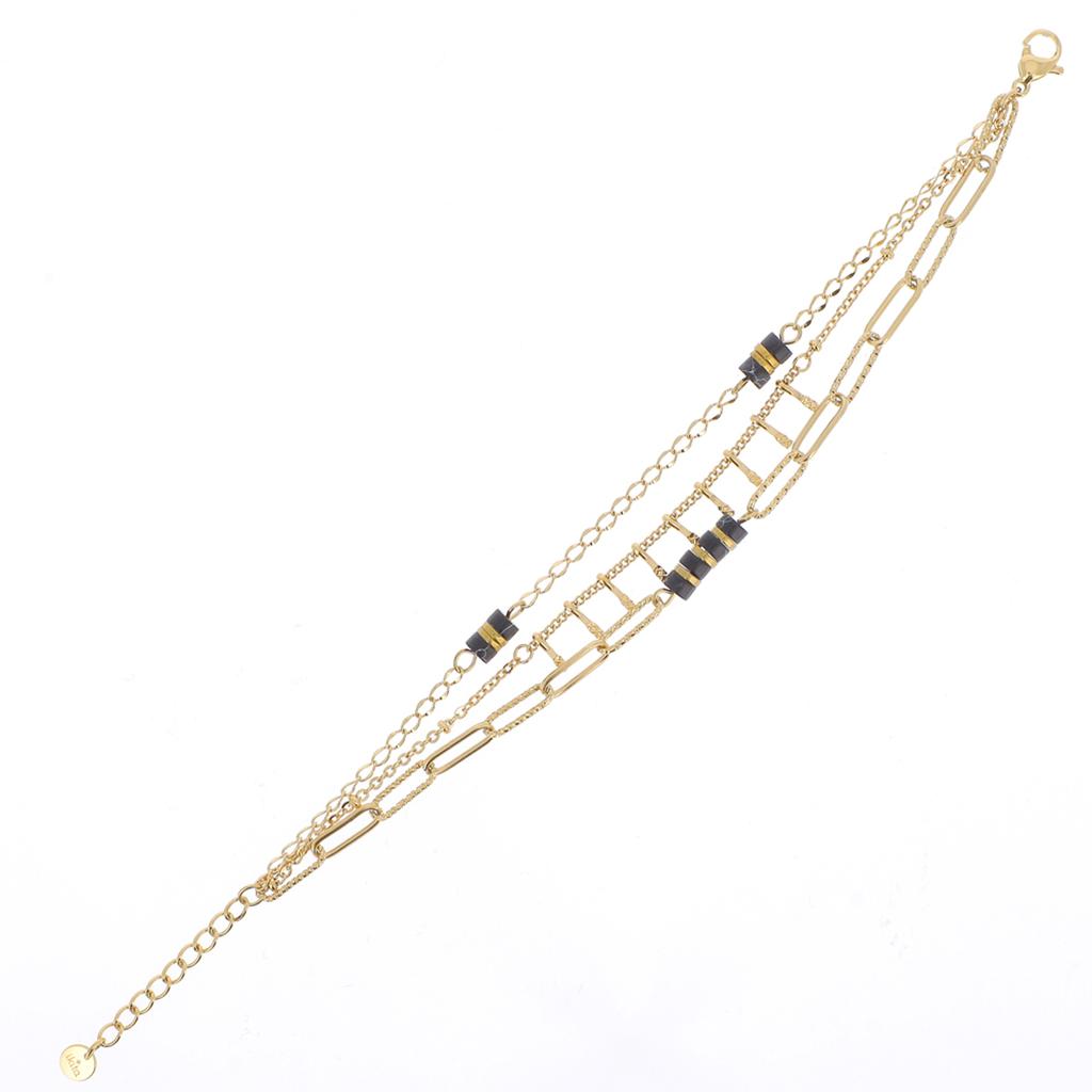 Les Trésors De Lily [R4511] - Black Gold 'Cléopatra' Steel Designer Bracelet - 3 Rows