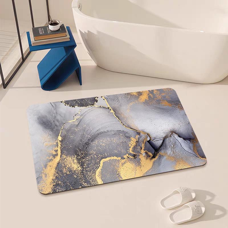 Modern Diatom Mud Plant Pattern Square Shape Bathroom Floor Mat-Anti-Slip Water Absorbent Quick-Drying Machine Made