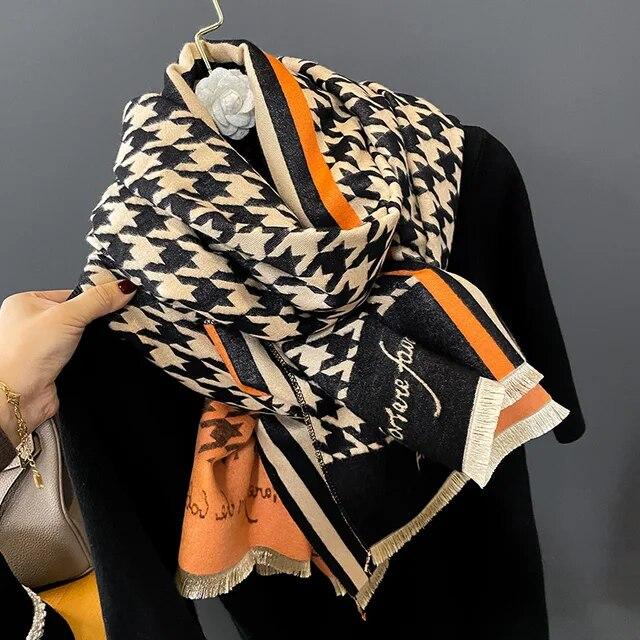 Толстый теплый зимний шарф, роскошный дизайн, принт лошади, женский кашемировый шаль из пашмины, женские шарфы с запахом, женский платок, одеяло, пончо