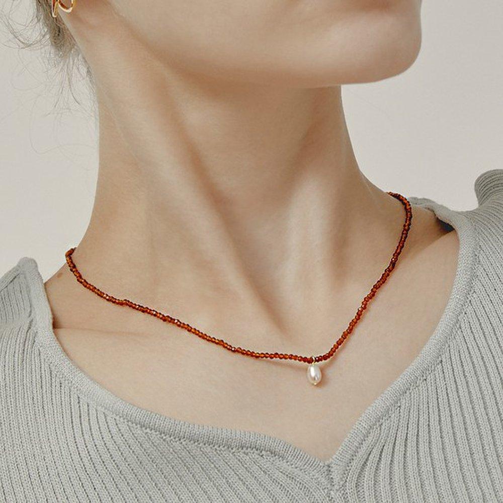 [Hei] Crystal Bead Pearl Necklace