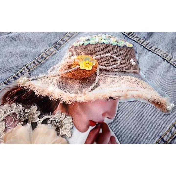 Весенняя женская персонализированная короткая свободная джинсовая куртка с принтом бисера, жилет большого размера