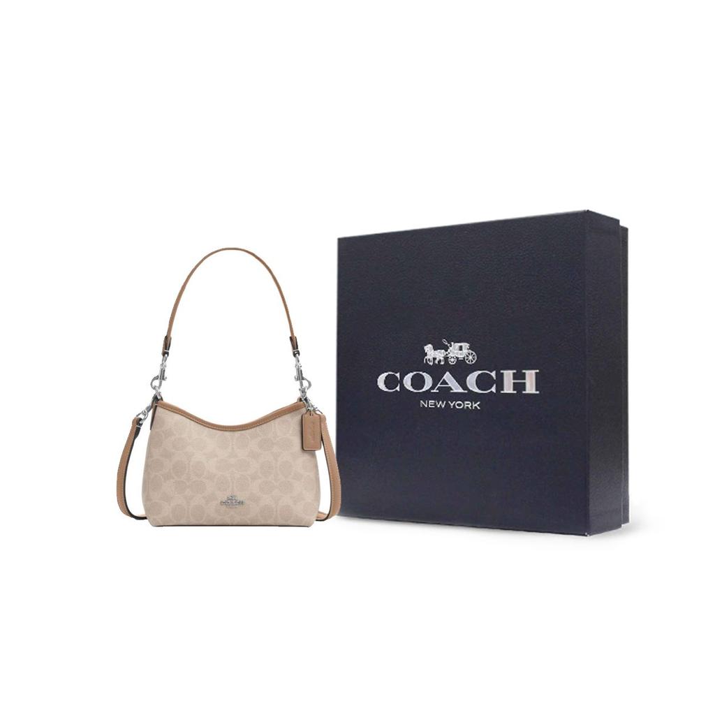Coach Laurel 19 Сумка-тоут из покрытого холста Женские сумки Серебристый Бежевый CBH15-SVPWH