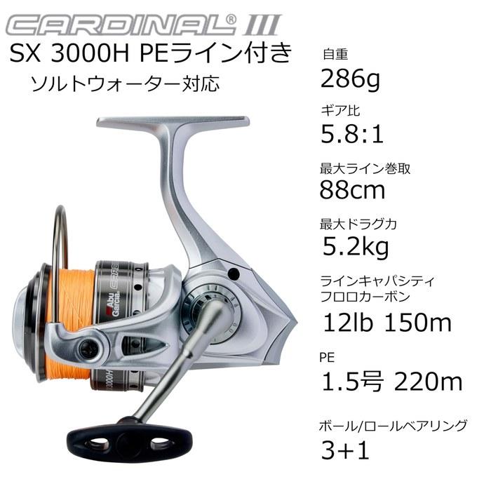 AbuGarcia Cardinal III SX3000H Spinning Reel with PE Line & Extra Spool, Silver, 3000 Size