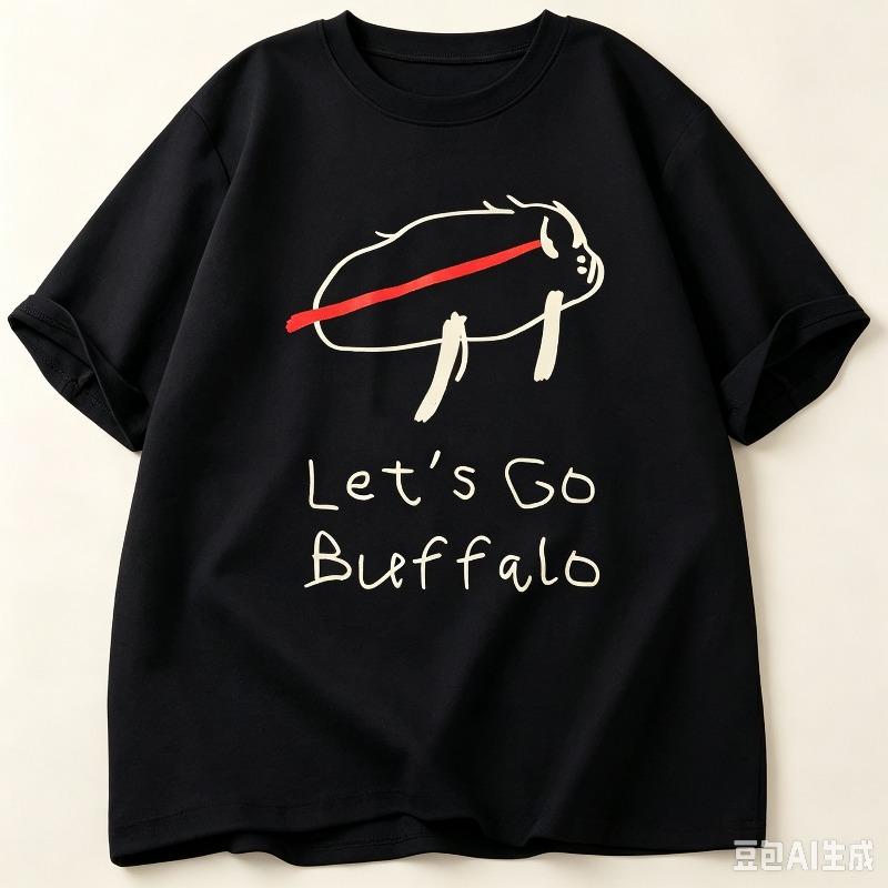 Summer Casual Short Sleeve Tshirt Lets Go Buffalo Simple Blue Red Sketch Buffalo Pattern Unisex Sports Lover Loose Street Top