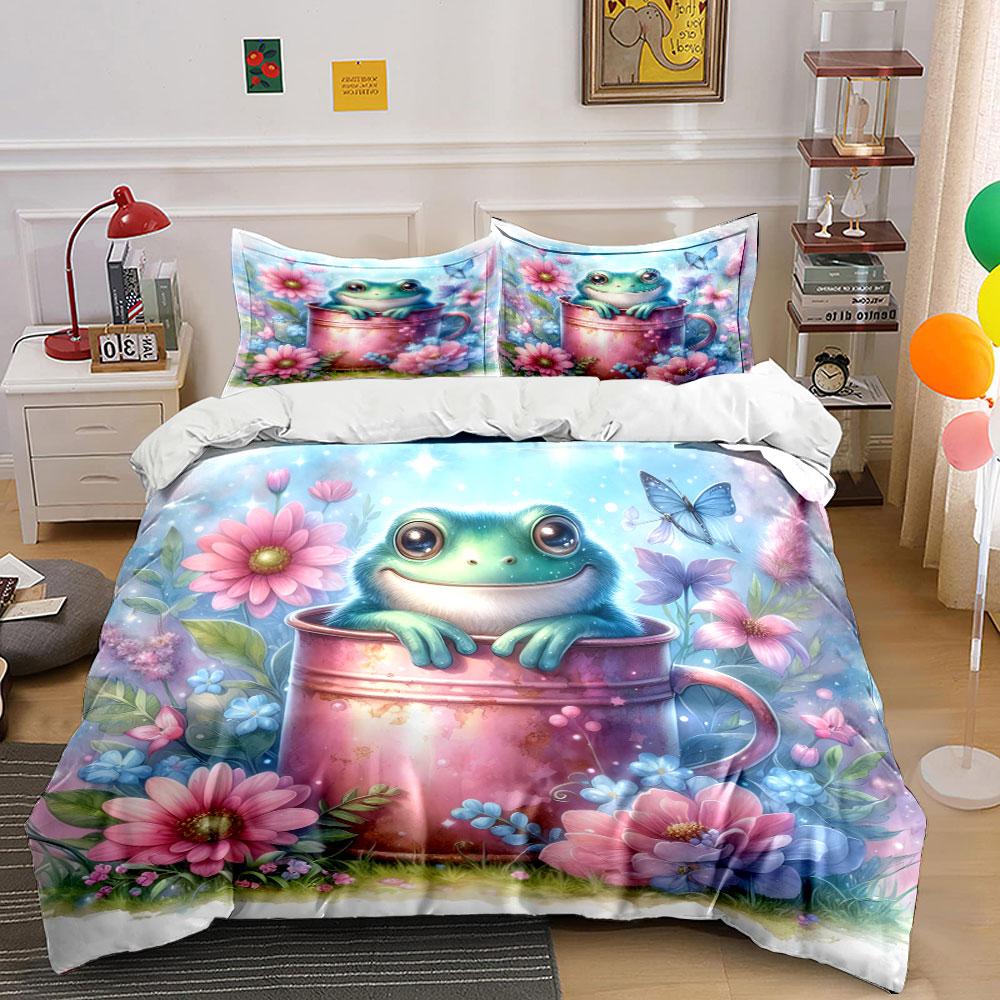 "Whimsical frog's floral paradise" Bedding sets Duvet covers Pillowcases(1* Duvet Cover 2* Pillowcases without duvet insert)