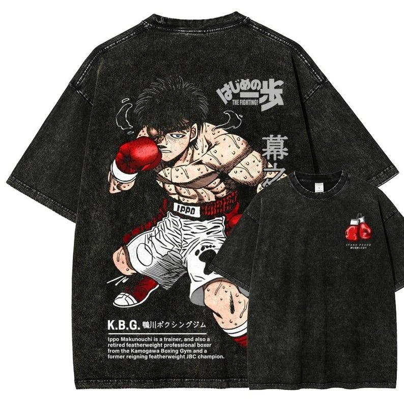 Hajime no Ippo Vintage Washed Cotton Anime Shirt, Manga Tee Mineral Wash T-Shirt