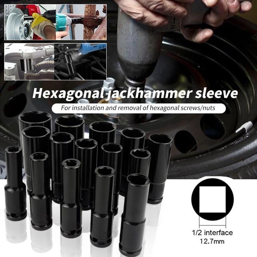 8mm-32mm 1/2" Drive Deep Impact Wrench Socket Head Adapter Hexagonal Hex Socket Head Sleeve for Pneumatic Electric Wrench Drill