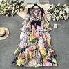 European Style Retro Elegant Silm Long Chiffon Dress