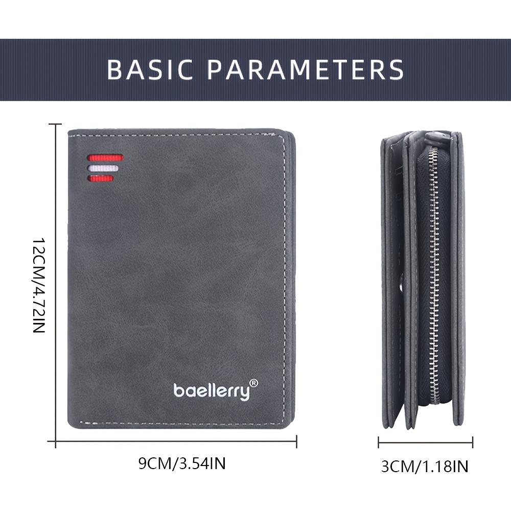 1pc of Baellerry Men'S Short Wallet, Multi-Card Slot Zippered Coin Purse, Matte Faux Leather Vertical Wallet