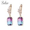 SODROV Colorful Brilliant Square Tourmaline Zircon Drop Earrings