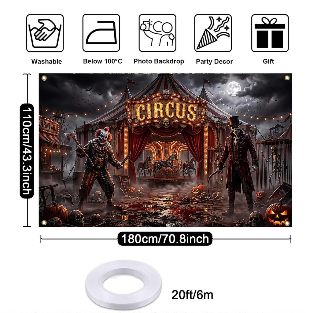 256. Happy Halloween Banner Scary Halloween Evil Circus Backdrop 6x3.6ft