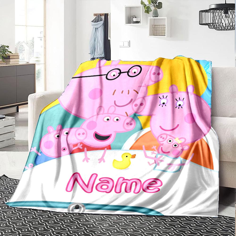 Custom Name Peppa Pig Theme Printed Blanket - Perfect for Couch, Bed, Travel & Outdoor Use | Machine Washable, Cozy & Durable.