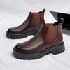 Итальянские высокие ботинки челси для мужчин 2024 года, новые роскошные брендовые модные повседневные кожаные ботильоны, дышащие ботинки на платформе с круглым носком