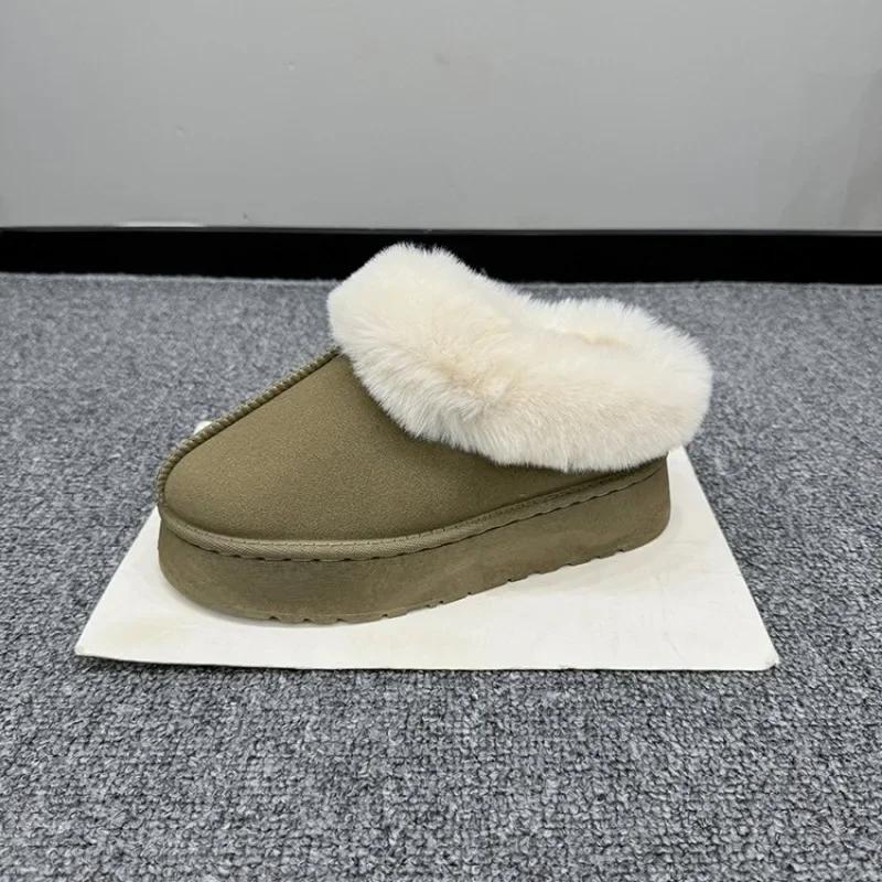 Women Thick Sole Faux Fur Winter Plush Warm Cotton Shoes Woman Indoor Outdoor Non Slip Fluffy Platform Slippers 2024