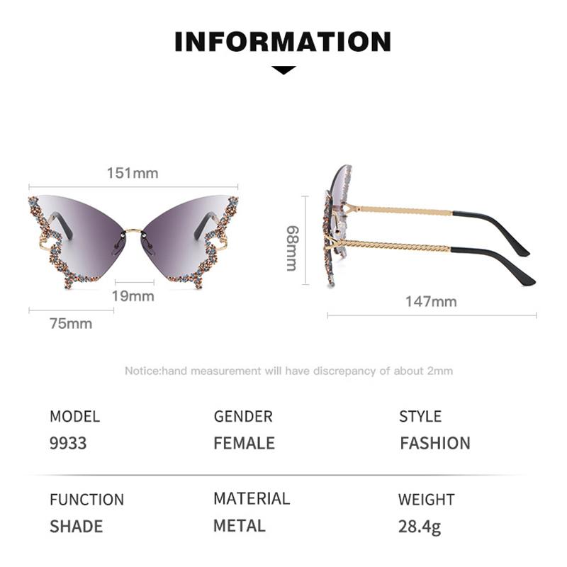 Модные солнцезащитные очки-бабочки с мозаикой и бриллиантами в металлическом каркасе, наружные очки с защитой от ультрафиолета