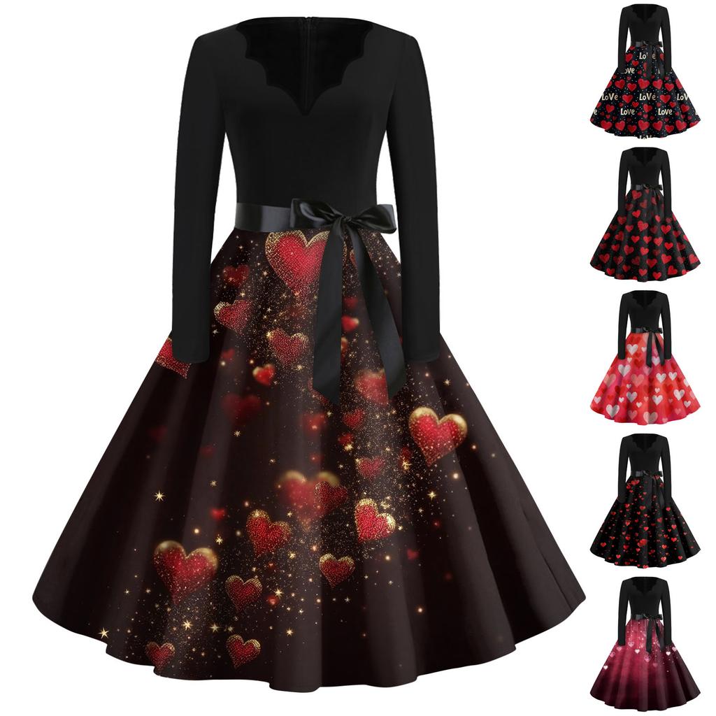 Платье-клеш с принтом для женщин, платье с длинным рукавом, ажурные платья для вечеринок и повседневной носки