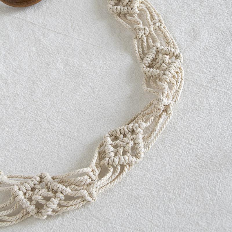 Бохо Стиль Вощеная Веревка Плетение Узлами Этнический Стиль Ручная Работа Деревянные Бусины Женский Пояс Повседневный Стиль для Отпуска Изысканная Поясная Веревка