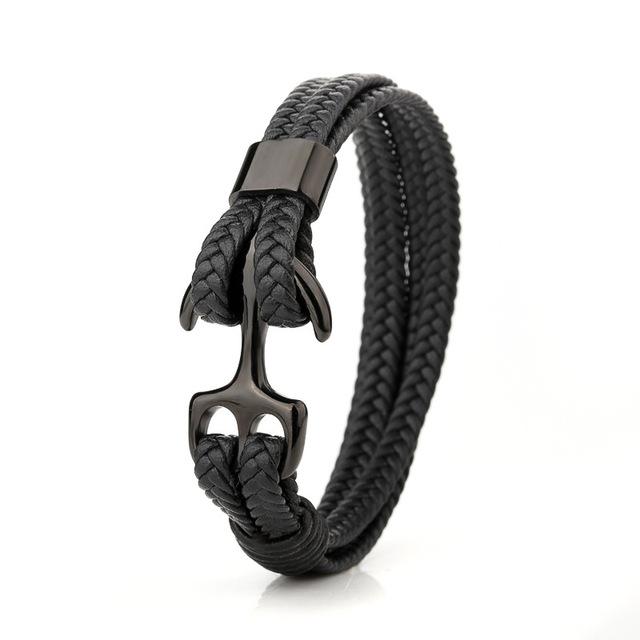 New Titanium Steel Bracelet For Men High Quality Black Personality Leather Woven Anchor Leather Bracelet Rope Bracelet Gifts