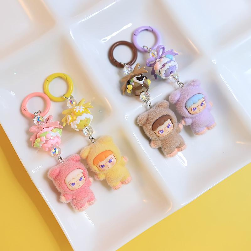 Kawaii мультфильм флокирование кукла брелок кулон для женщин девочек уникальный рюкзак украшения аксессуары маленькие подарки