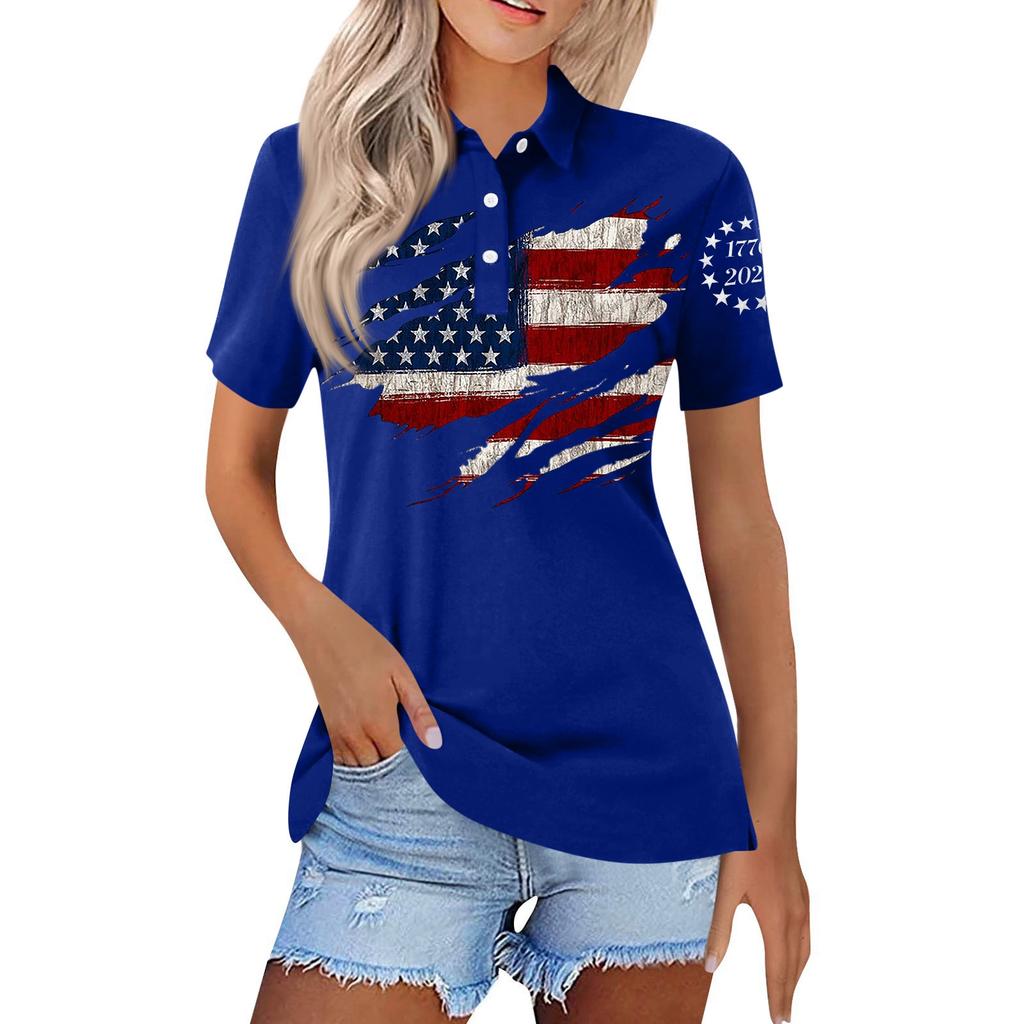 Women's Fashion Casual Lapel Short Sleeve Printed Shirt Women's Button Up Tops